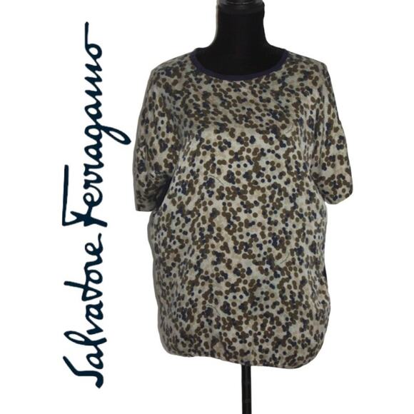 Salvatore Ferragamo Tops - Salvatore Ferragamo Short Sleeve Shirt Silk Polk-a-Dot Front; Navy Back Size XL